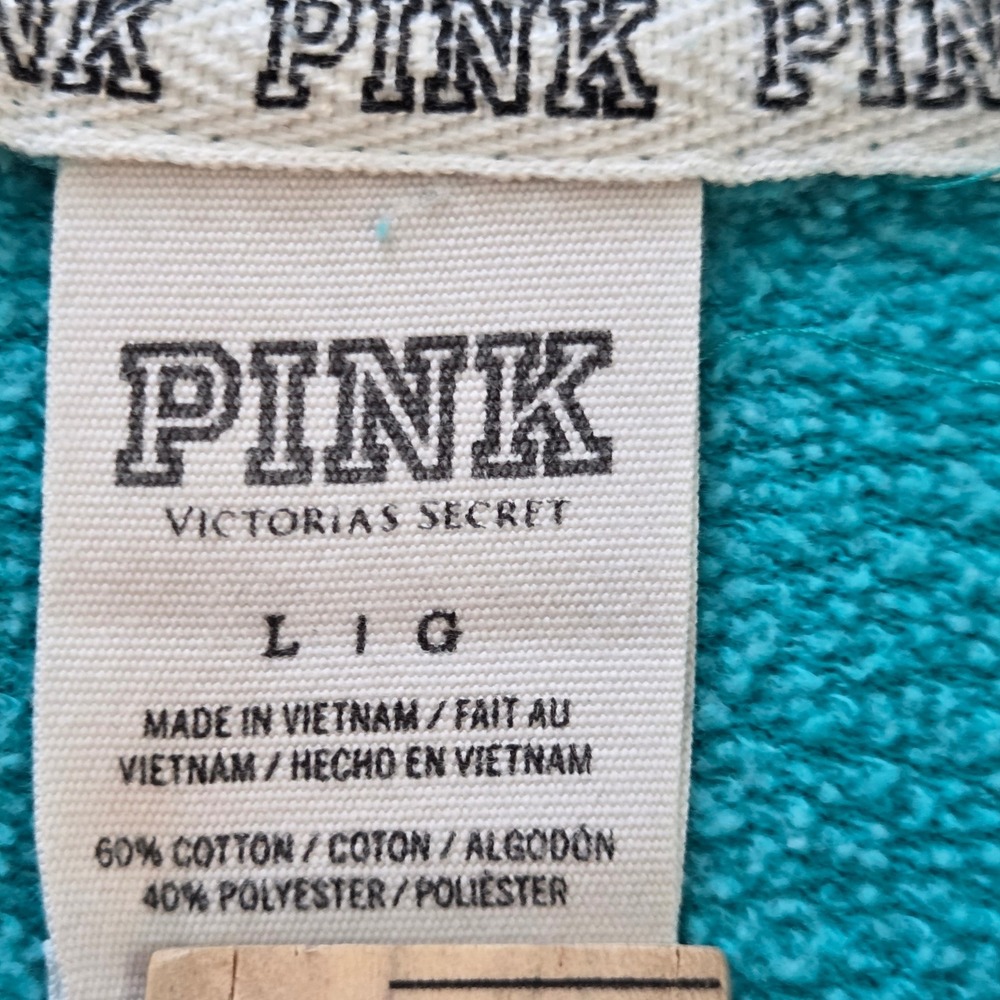 Victorias Secret PINK Hoodie Teal Blue Love Pink Graphic High Low Hem Large - Picture 5 of 10